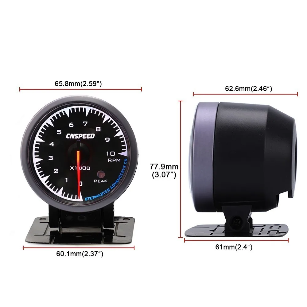 

CNSPEED Shark style 12V NEW Hight Speed Racing Car Tahometer RPM Meter Gauge For Honda Car Meter Auto Gauge 2.5" 60mm Universal