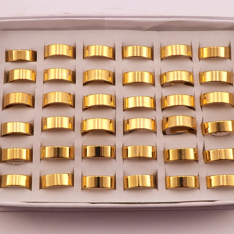 Gold 8mm 50 шт. классический ремешок для часов из нержавеющей стали кольца мужские и женские свадебные кольца три цвета зеркальная полированная внутри - Цвет основного камня: Gold 8mm