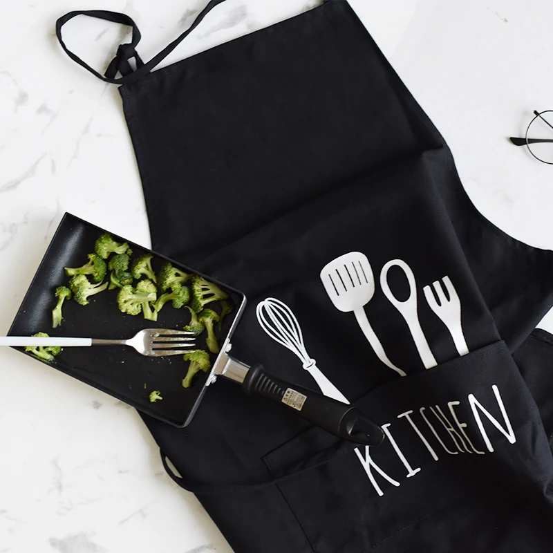 Nordic Baking Master Kitchen Tools Print White Black Stripe Fresh Apron Cotton Cooking Love | Дом и сад