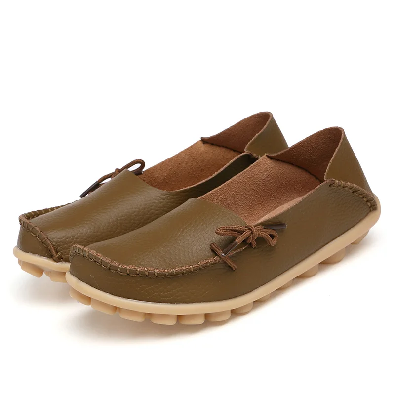 Khaki Aphixta/обувь из натуральной кожи; женские лоферы; туфли на плоской подошве; мокасины; женская обувь из коровьей кожи; женские балетки на плоской подошве - Цвет: Khaki