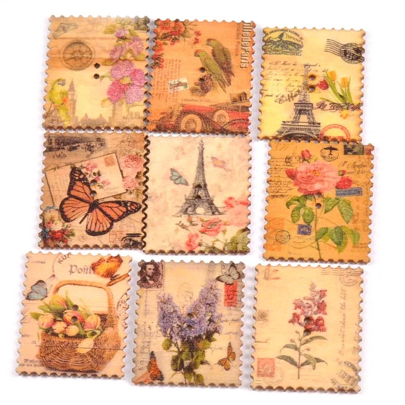 15 шт., деревянные пуговицы для шитья, 30 х37 мм