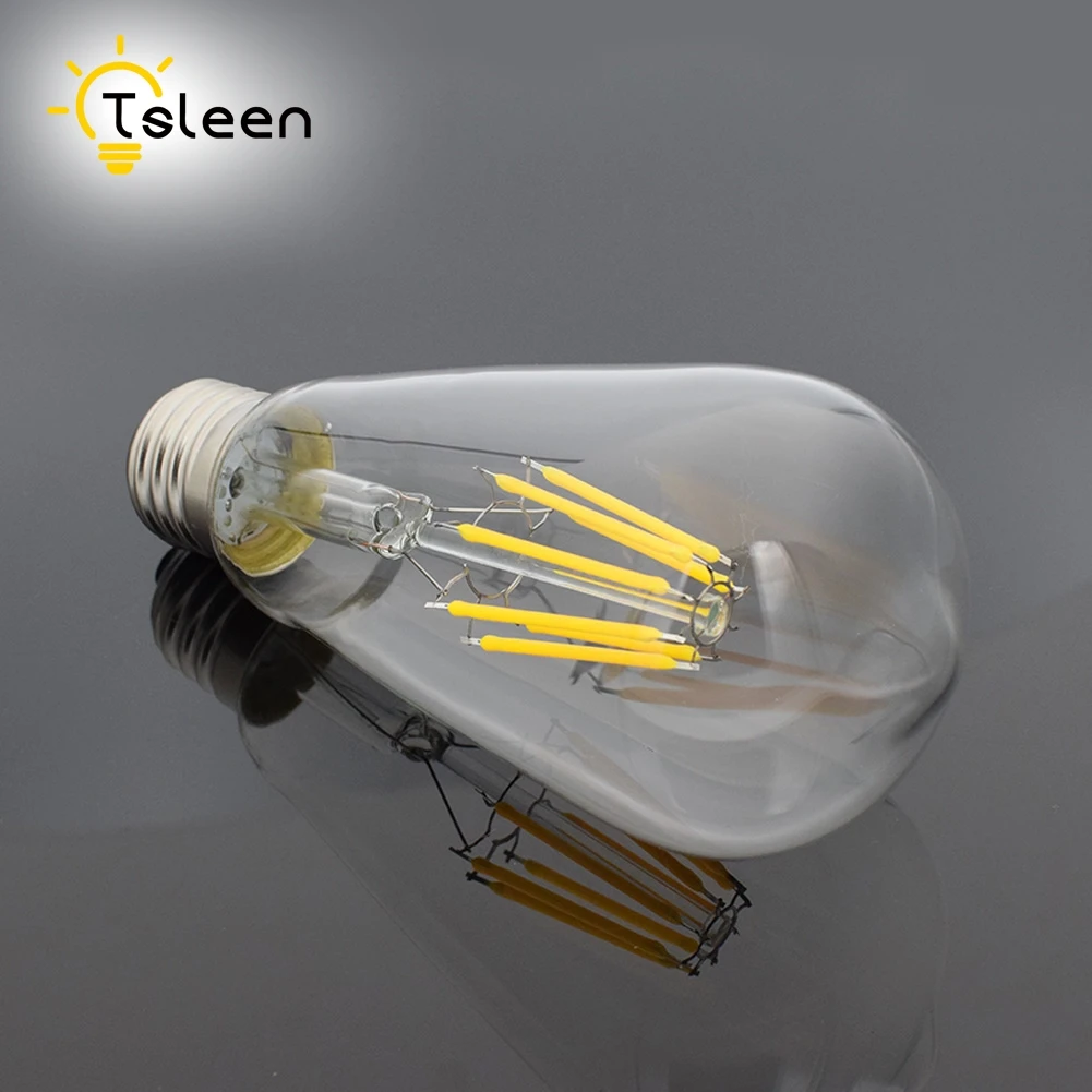 TSLEEN светодиодный Лампа накаливания с регулируемой яркостью лампы E26 220V 110V ST64 ретро Edison led светильник лампы 16 Вт Lamparas светодиодный E27 Золотой Стекло оболочки Глобус лампы