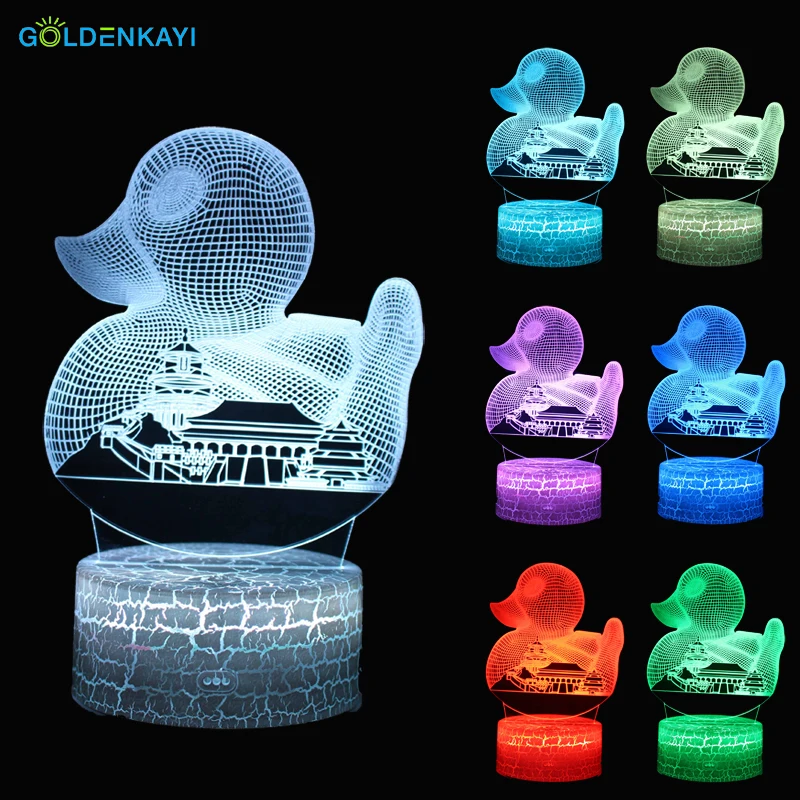 3D желтая утка LED оригинальность USB ночные светильники атмосфера визуальная