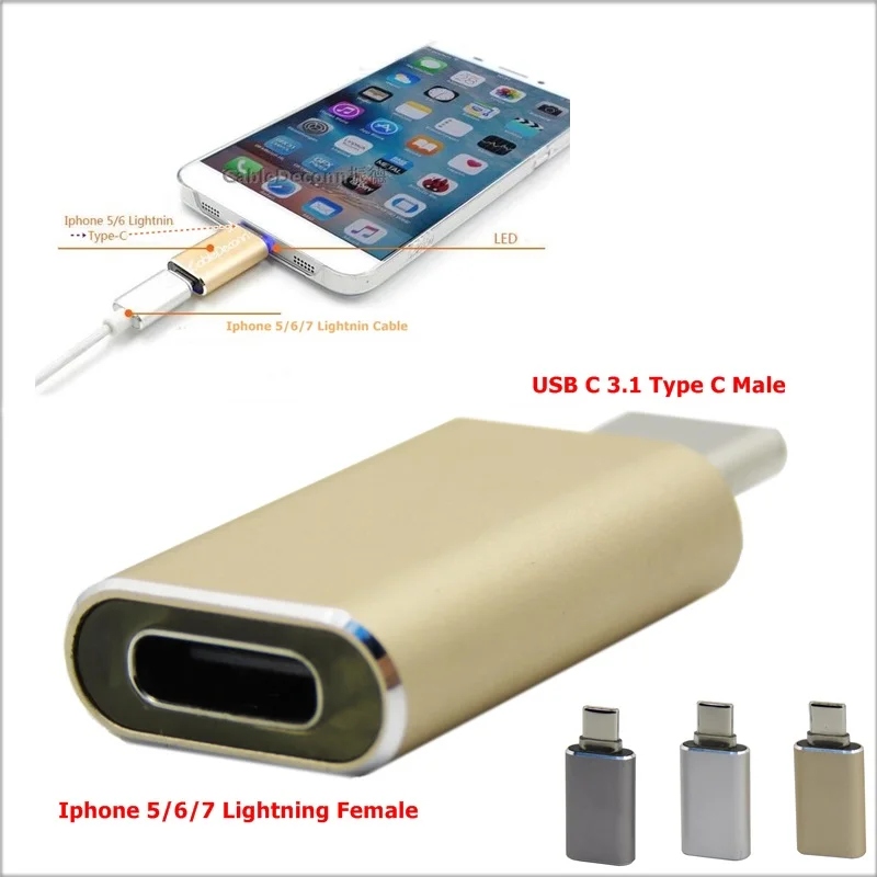 2 шт./лот кабель Lightning 8P Female к USB 3 1 C Male whit LED Charge Adapter |