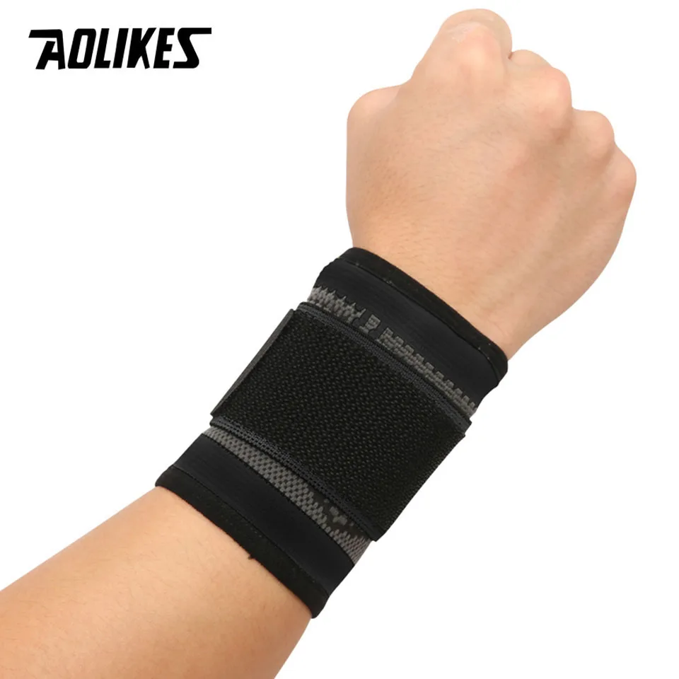 Black AOLIKES 1 шт. 3D ткачество под давлением ремни фитнес-браслет Crossfit тренажерный зал Powerlifting поддержка запястья бандаж обертывания рук - Color: Black