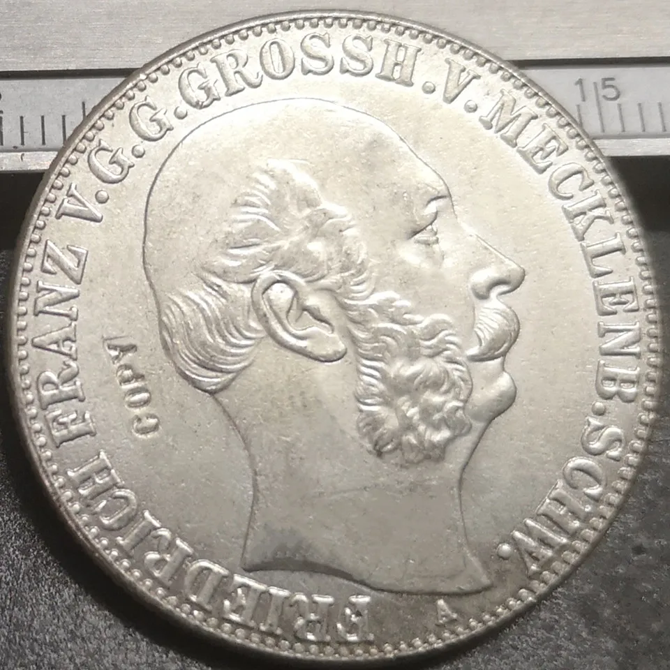 1864 Grand duchy of mecklenberg Schwerin 1 Thaler Friedrich Franz Посеребренная копия монеты|Безвалютные