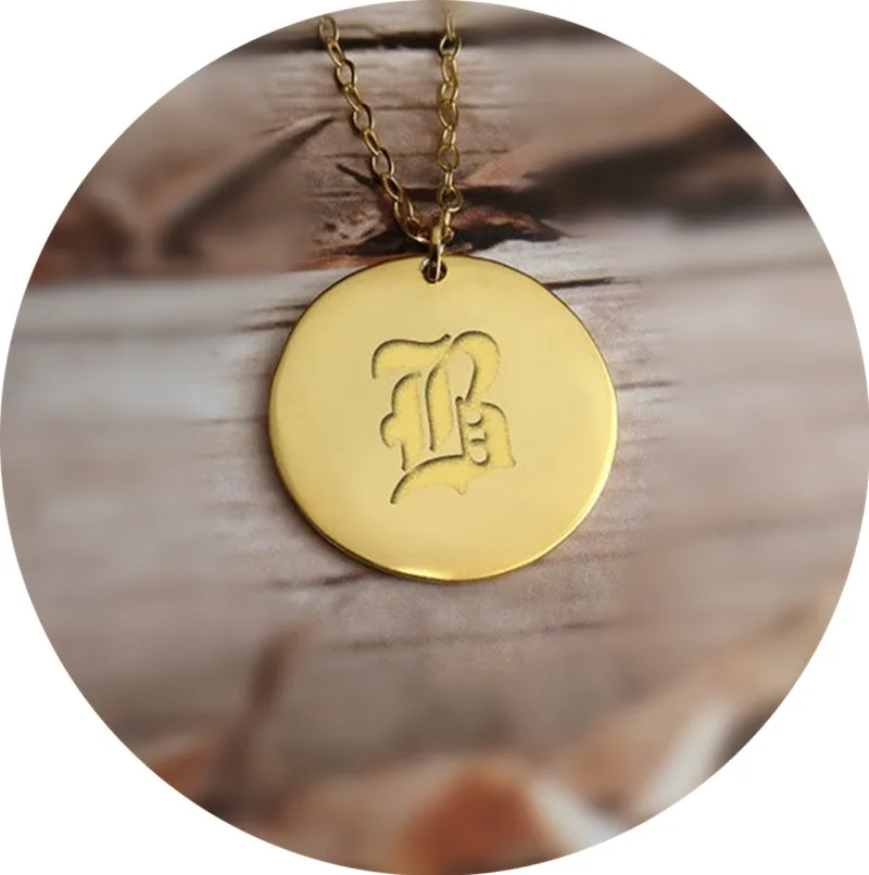 Оптовая продажа ожерелье с круглой гравировкой букв B серебряное диском 1 дюйм