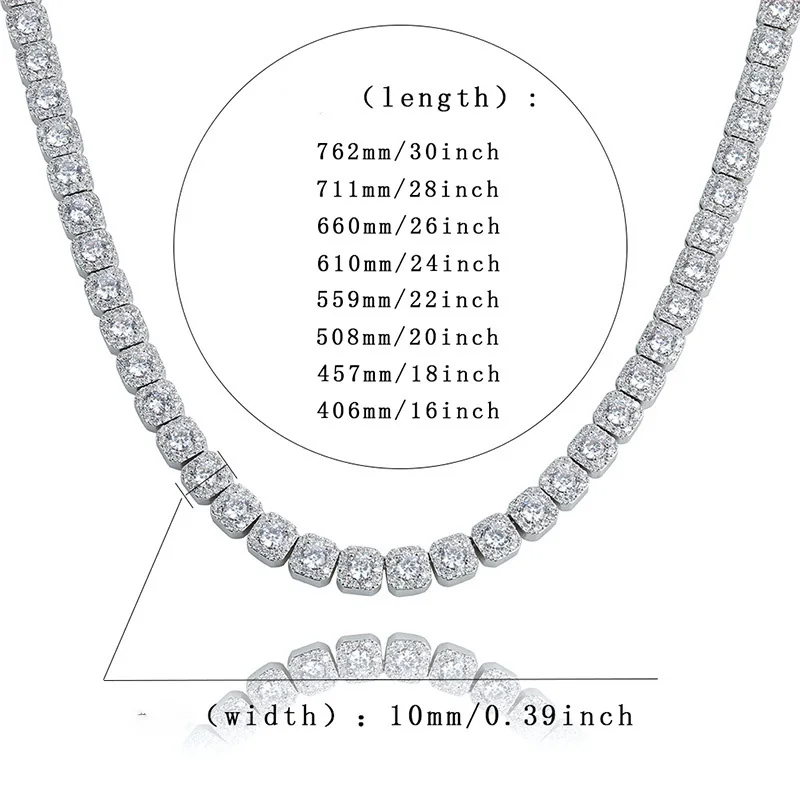 10 мм Bling Iced Out теннисная цепь квадратная решетка AAA CZ камень золото серебро кубический циркон Чокеры ожерелья для мужчин хип хоп ювелирные изделия