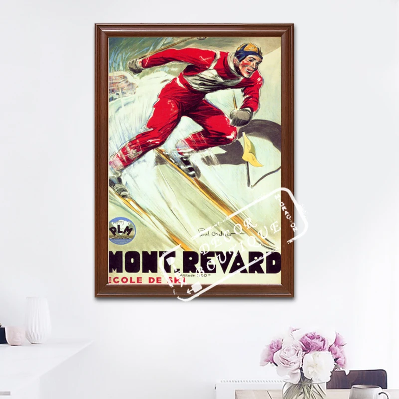 Винтажный постер для катания на лыжах спорта путешествий Монт revard лыжи гонки