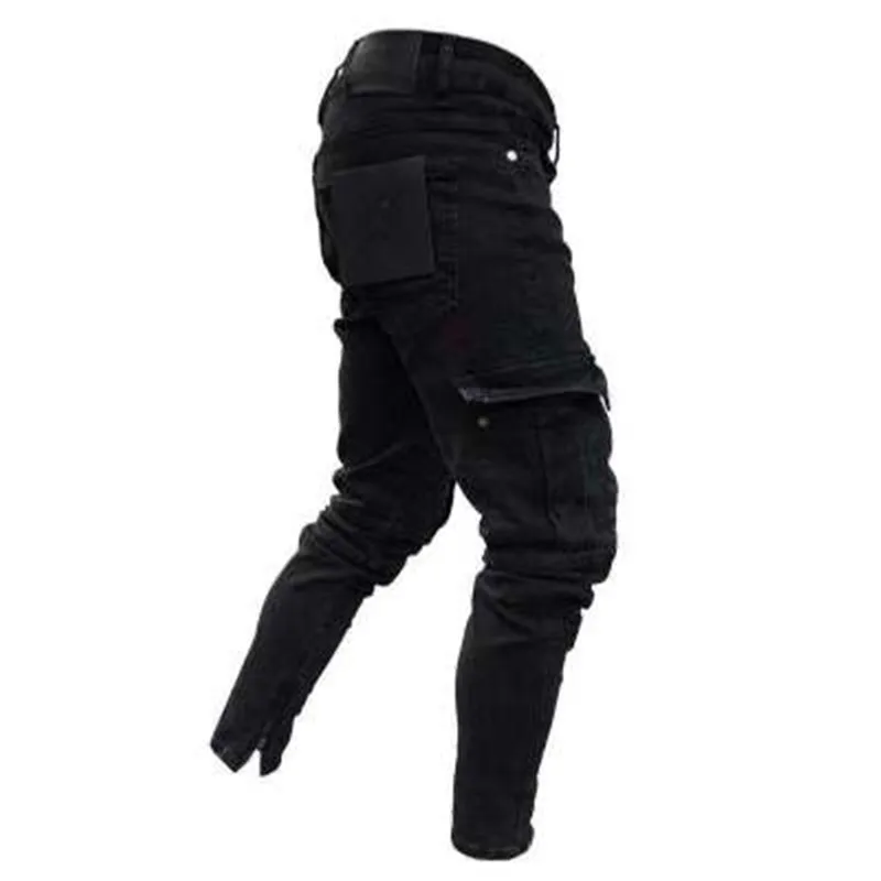 REPPUNK new streetwear hiphop men jeans comfortable cotton elastic slim black big pocket simple male quality denim trousers | Мужская
