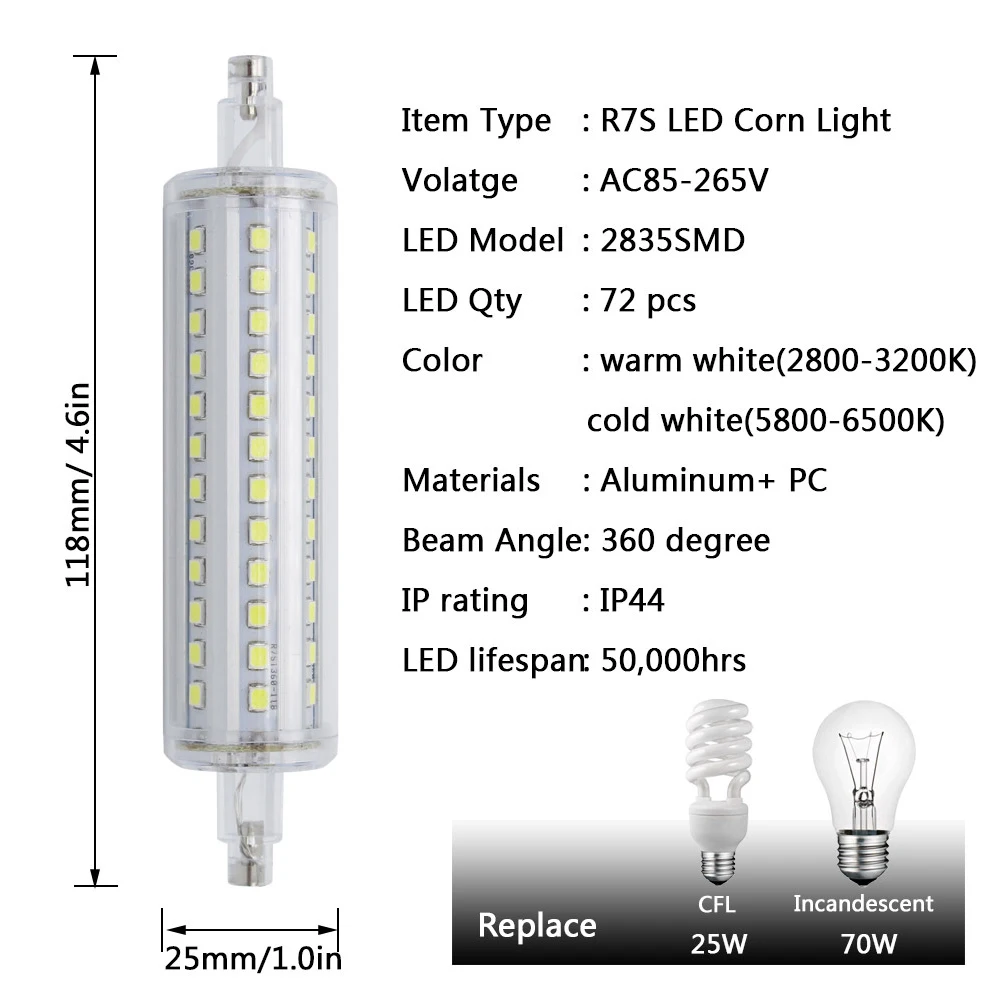 Светодиодная лампа R7S 5 вт 10 12 15 78 мм 118 135 189 SMD 2835 светодиодный 220 в 240 светильник па