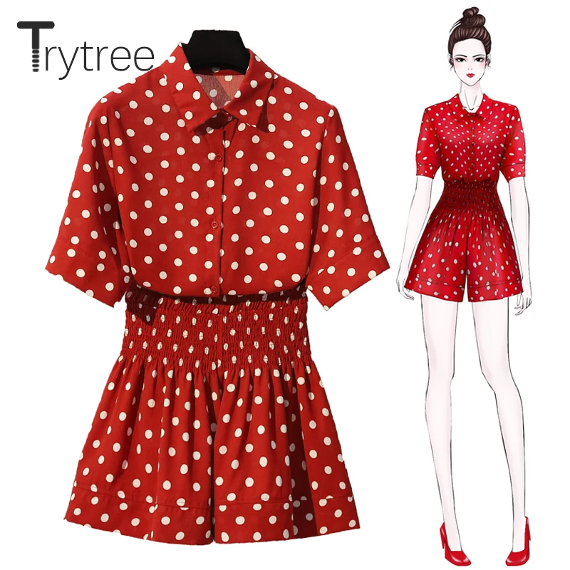 Женский комплект из двух предметов Trytree однобортный Топ в горошек с отложным