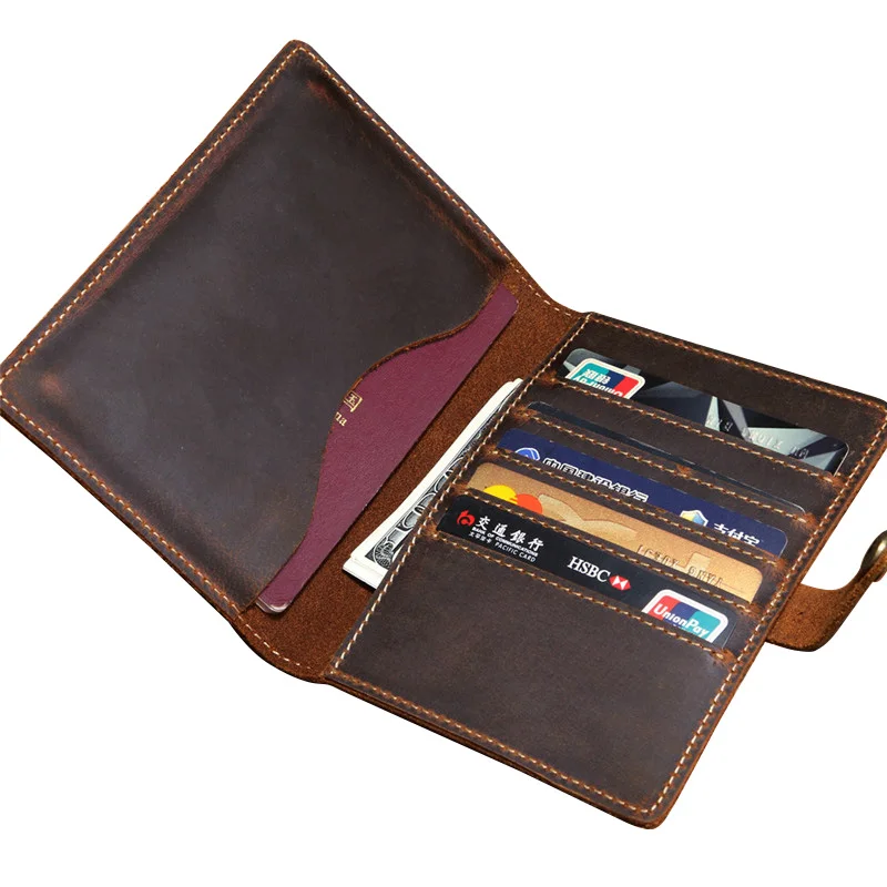 

2018 Retro Men's Wallet Genuine Leather Men Passport Bag Fashion Crazy Horseskin Card Holders Credit Card Purse Passport Cover