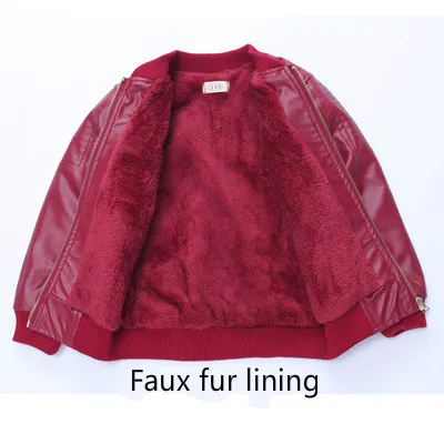 Badge Wine Faux fur Детская куртка из искусственной кожи; куртка для мальчиков; Верхняя одежда для девочек; детские кожаные куртки; Jongens jas; весенне-осеннее пальто; зимняя куртка с подкладкой из искусственного меха - Цвет: Badge Wine Faux fur