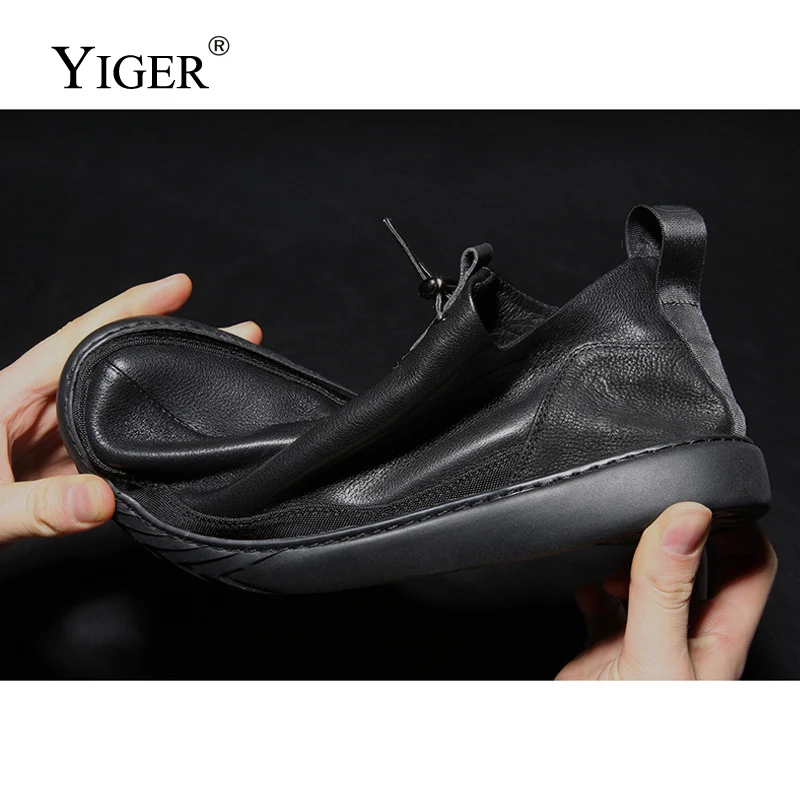 Мужские повседневные туфли YIGER Натуральная Воловья кожа с мехом теплая обувь для