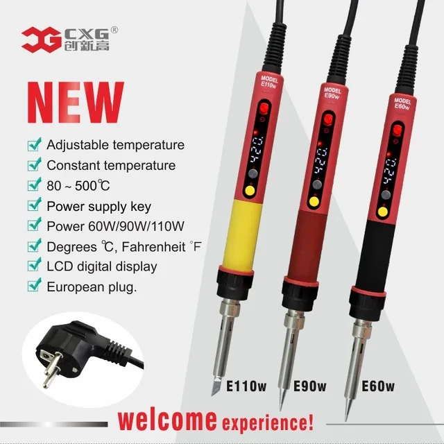 Электрический паяльник CXG E60WT E90WT E110WT, Европейский Цифровой Регулируемый ЖК-термостат с ЧПУ, Электрический паяльник, 5 шт., паяльник Tsui