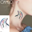 OMMGO акварель Дельфин временная татуировка стикер для женский боди-арт татуировки дети поддельные водостойкие татуировки мультфильм Шея руки