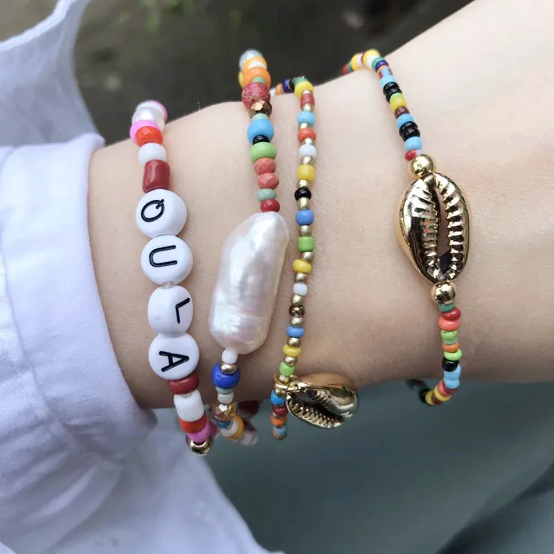 Bijoux MAJORCA Набор браслетов, набор, цветной бисер, женский, бохо, Пресноводный Жемчуг, solo, аксессуары, coquillage wrap BRACELET