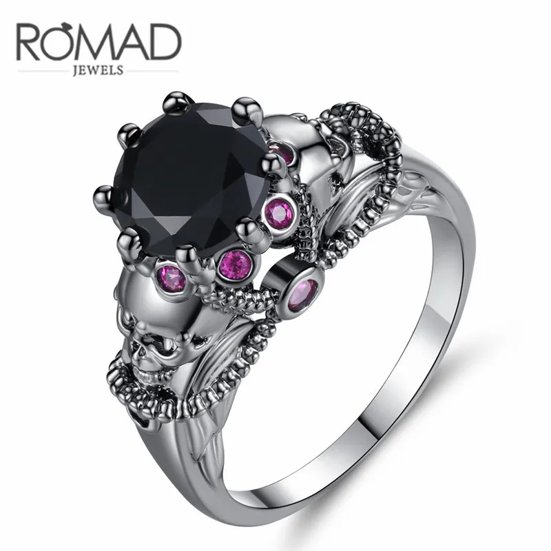 Панк Цвет Фул Циркон черного и золотого цвета кольцо с черепом для женщин anillos