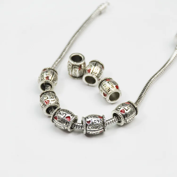 Live Love Laugh Silver Plated Red Oil Heart European Beads Fit Charms Bracelets &amp Bangles | Украшения и аксессуары