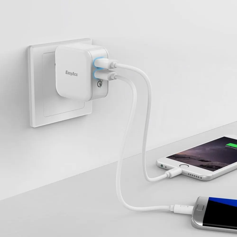 Настенное зарядное устройство EasyAcc Quick Charge 3 0 30 Вт умный адаптер с 2 портами смены