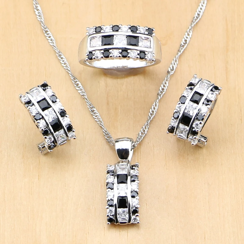 Милые Черные кубические циркониевые белые CZ бусы из стерлингового серебра