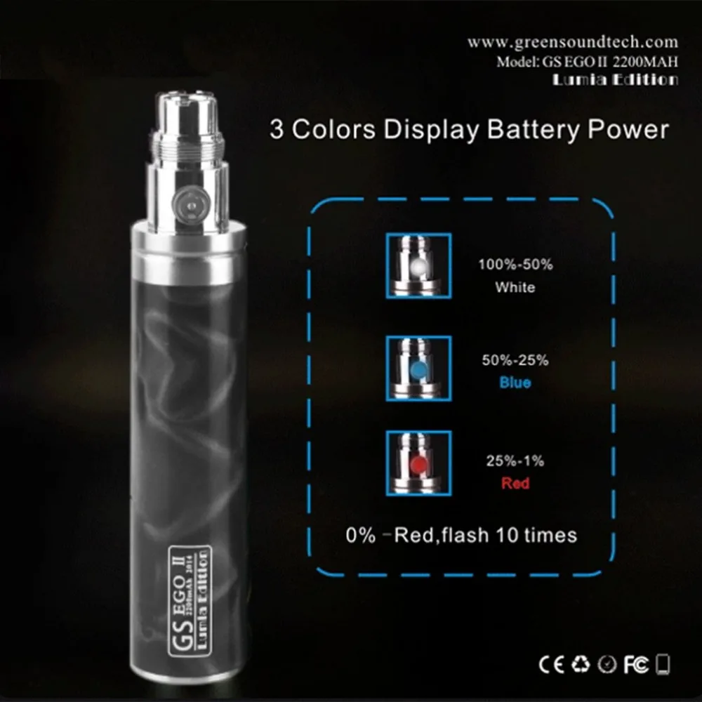 3 шт. GreenSound GS Ego II 2200 мАч 3D батарея Vape электронная сигарета 510 для огромной Емкости