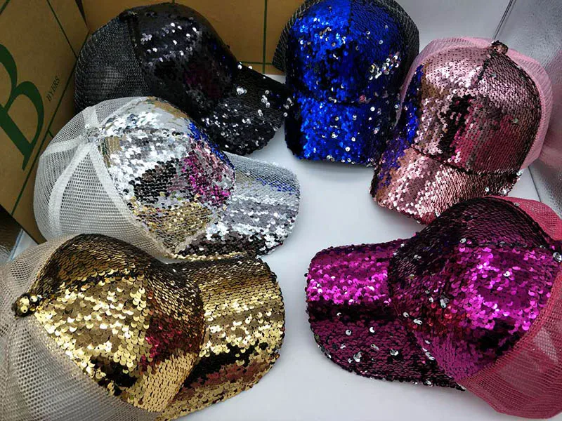 Бейсболка с блестками и пайетками яркая Регулируемая сетчатая бейсболка для