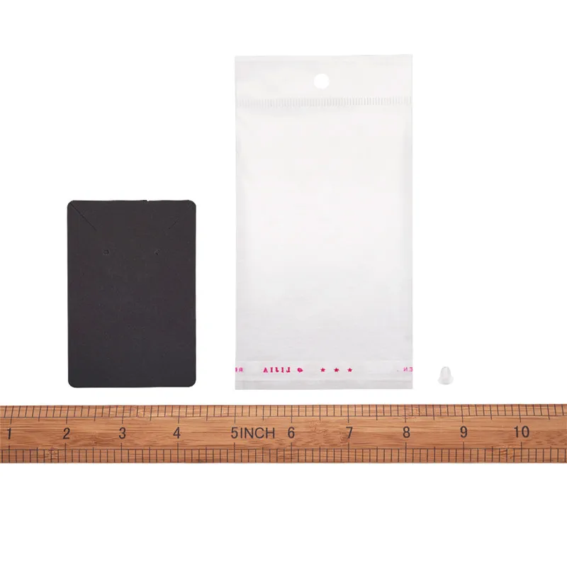 100pc Jewelry Earring Display Card with Ear Nuts Clear OPP Cellophan Plastic Pouches Ear Hooks Packing Card 90x60x0.1mm hole 1~5