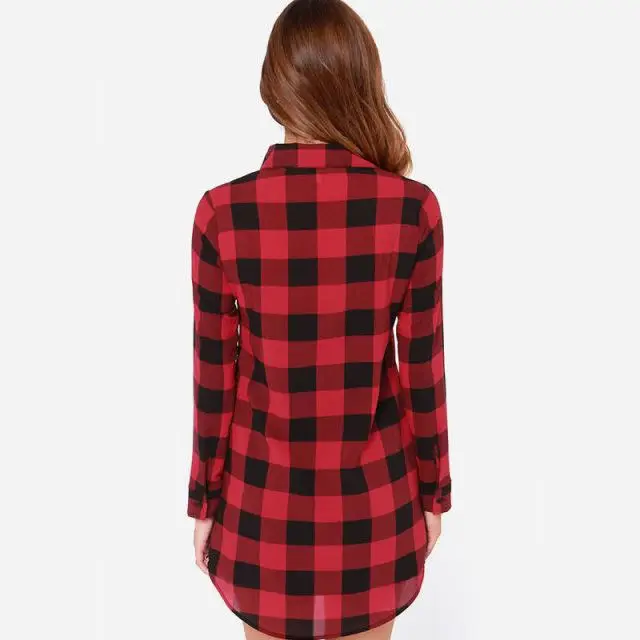 Повседневное женские блузы с длинным рукавом в мелкую клетку более Размеры d топ