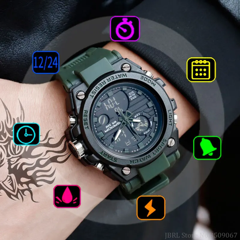 Мужские наручные часы SANDA брендовые Роскошные с двойным дисплеем