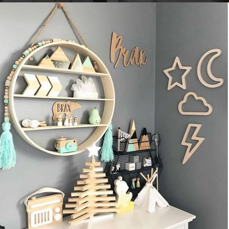 

Creative Moon Rabbit Bunny Wooden Wall Sticker Decor DIY Wood Craft Decoration For Children Baby Bed Room Nursery Design