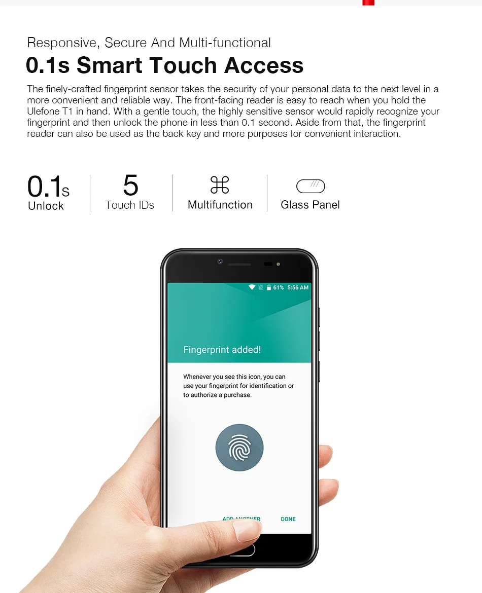 Смартфон Ulefone T1 с 5 дюймовым восьмиядерным процессором ОЗУ 6 ГБ ПЗУ 64 16 Мп + МП 3680
