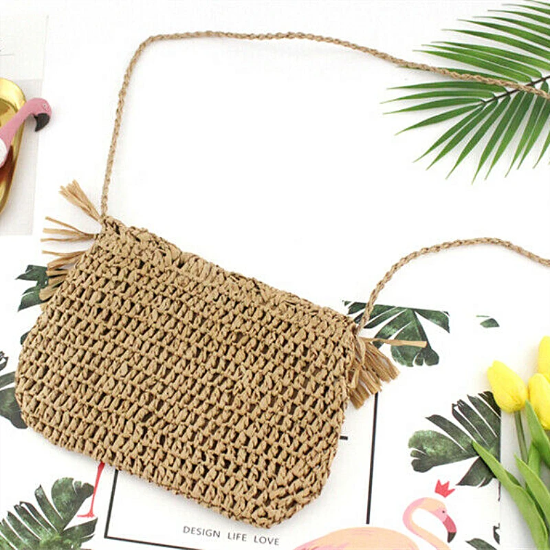 Новая женская Соломенная Летняя Сумка Пляжная мода из ротанга на плечо плетеный