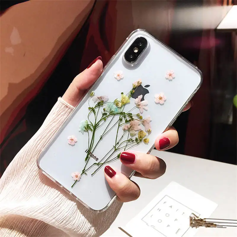 Epoxy Pressed Flower For Iphone 6 6s 7 8P X Xs Xr Xsmax Tpu Transparent Anti-Drop Mobile Phone Case |
