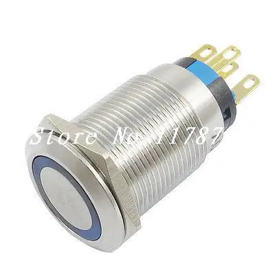 

AC 220V Momentary 1NO 1NC Blue Lamp Stainless Control Switch
