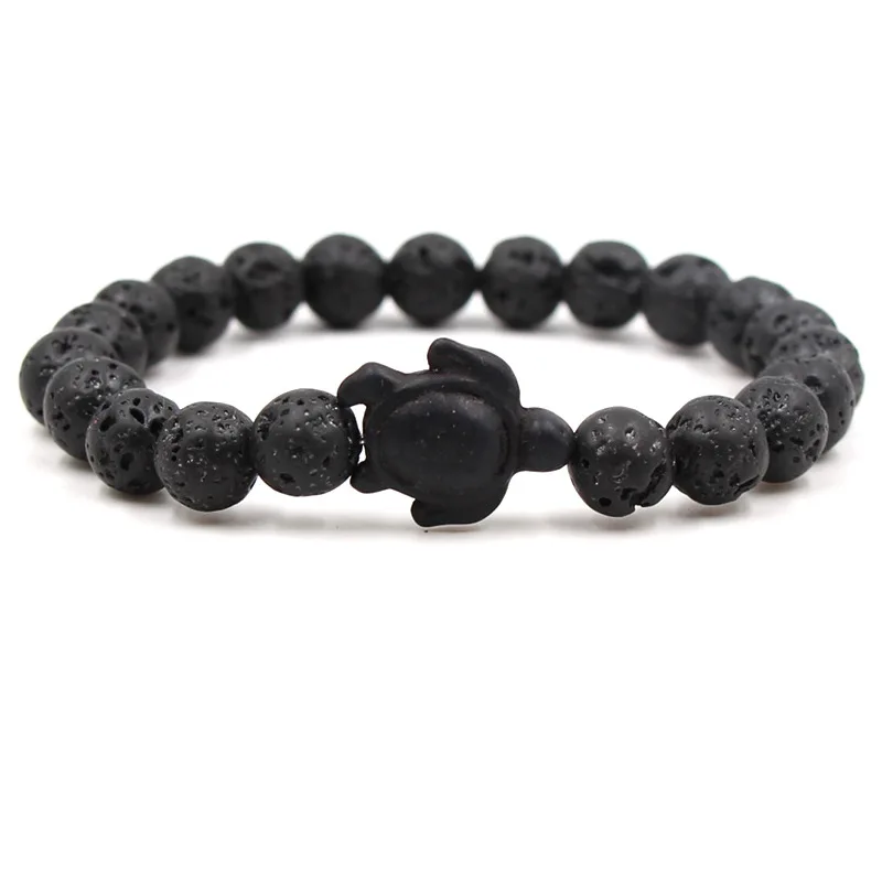 

Fashion Chakra Bracelets Men Women Same Paragraph Turtle Pattern Decoration Black Lava Natural Stone Bracelet New Trendy Jewelry