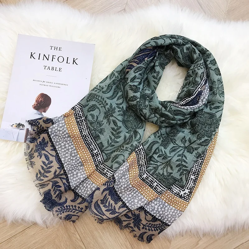 

2018 Newest Cotton Floral Fringe Print Scarves And Shawls Long Beautiful Flower Blossom Wrap Hijab Muffler 5 Color Free Shipping