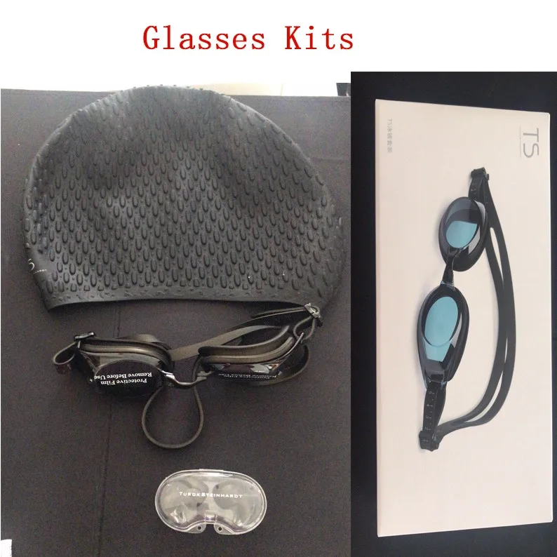 Glasses kits 4 в 1 Xiaomi TS очки для плавания комплекты+ крышка+ беруши+ зажим для носа очки HD противотуманные 3 сменные нос пень с силиконовой прокладкой - Цвет: Glasses kits