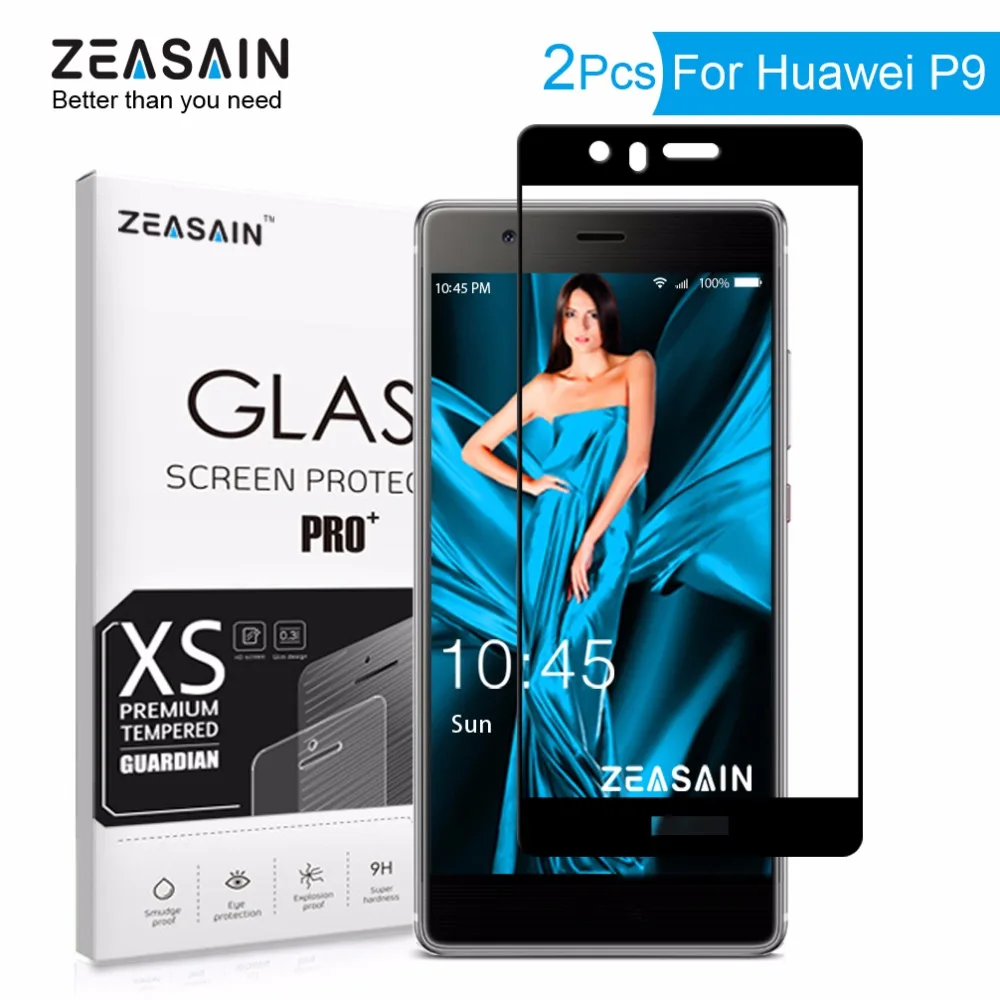 

2 Pack Original ZEASAIN 2.5D 9H Full Cover Tempered Glass Screen Protector For Huawei P9 P 9 Safety Toughened Glass Film