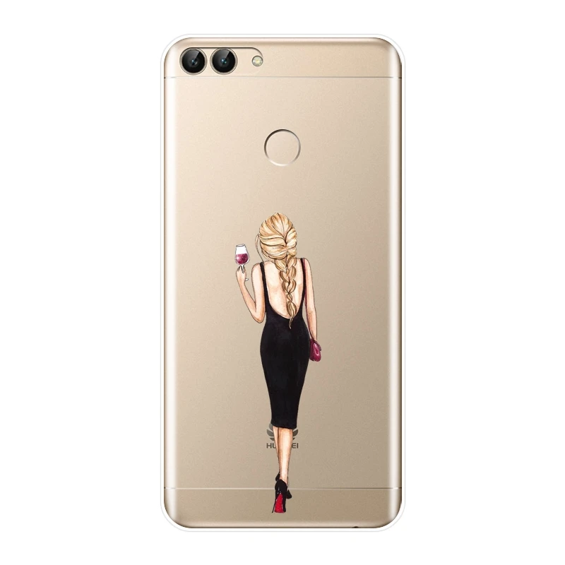 Мягкий чехол для телефона Huawei P8 P9 Lite Mini 2017 силиконовая Черная Женская задняя