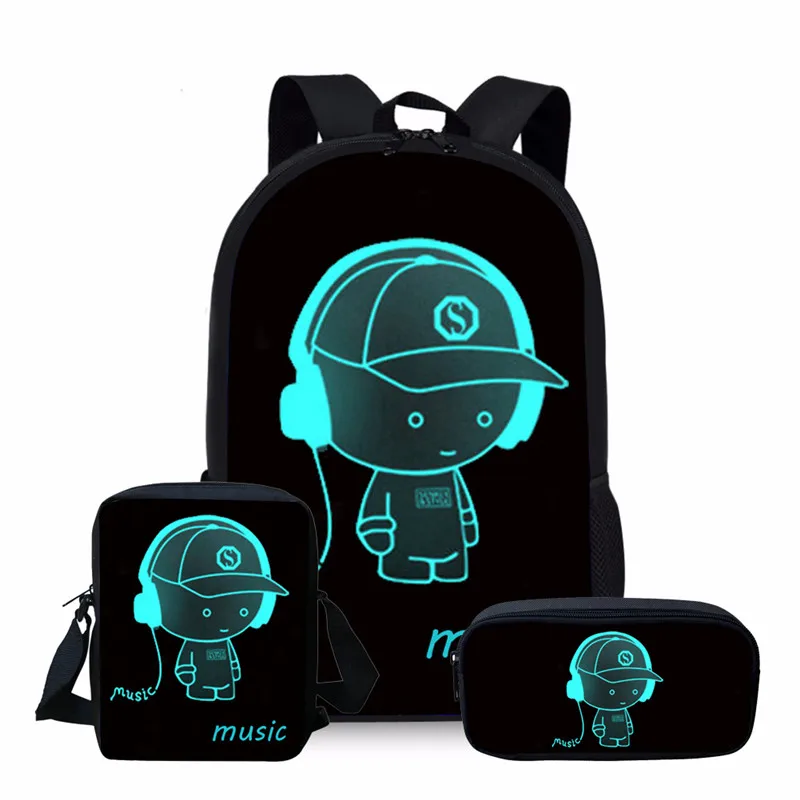 ELVISWORDS светящийся 3D принт школьные сумки наборы для подростков девочек мальчиков крутая Детская сумка дорожная школьная сумка рюкзак Mochila ...