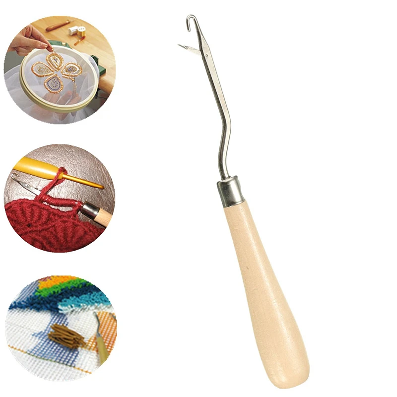 High Quality 1pcs Wooden Handle Crochet Needle Latch Hook Puller Tool For Canvas Rug Mats Making Hooking Equipment | Дом и сад