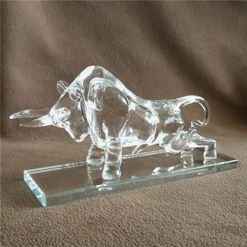 Quartz Crystal Glass Bull Statue Mineral Miniature Ox Mascot Ornament Craft Accessories for Home Decor Business Gift Birthday | Дом и сад