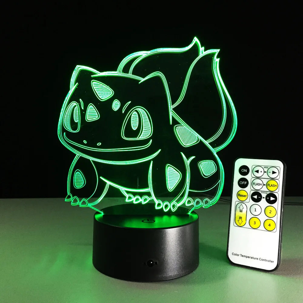 Bulbasaur 3D RGB лампа с изображением покемонов Go визуальная иллюзия светодиодный