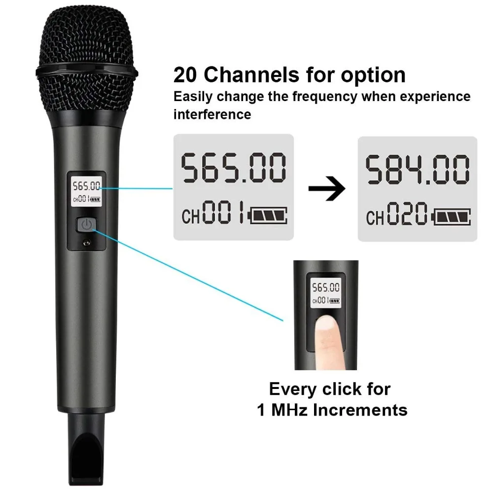 Fifine беспроводные микрофонные каналы UHF с портативным приемником 1/4 ''выход для