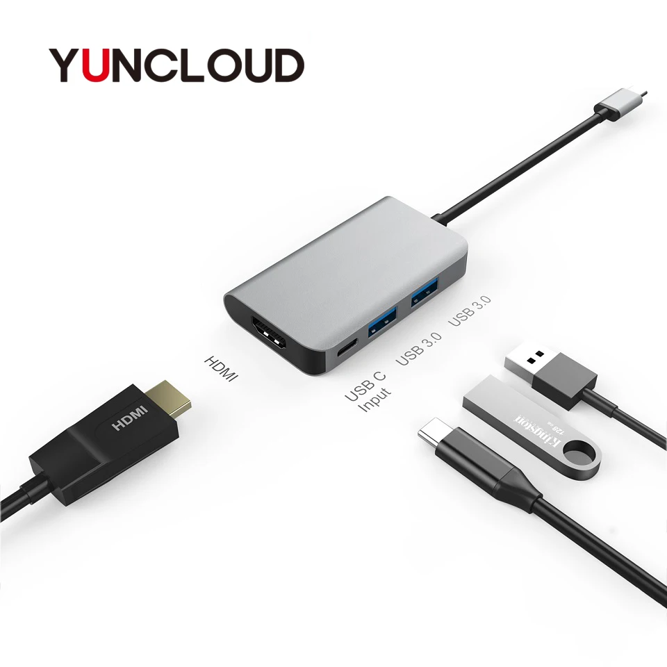 YUNCLOUD USB Type C концентратор к HDMI 4K PD супер зарядка док станция с 2 * 3 0 для Macbook Samsung S9/S8 +