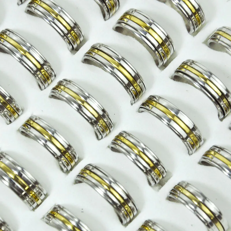 

50Pcs Fashion Hot sale Design Punk Rotatable 3 Rows Women Steel Rings Men Ring Wholesale Jewelry Lots LR4109