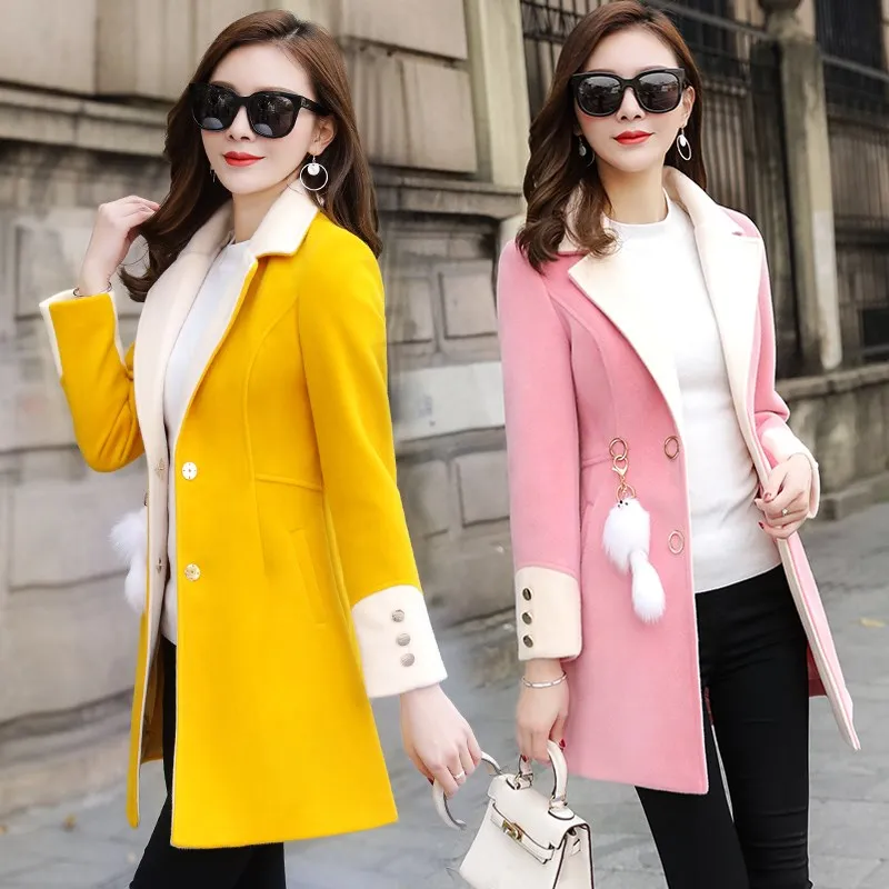 

Женское шерстяное пальто, приталенное, с утолщенной талией, JQ892, Осень-зима