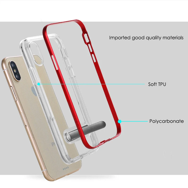 Tekace ультра тонкий прозрачный ТПУ чехол для iPhone X 8 плюс 7 6s подставки PC + защитный